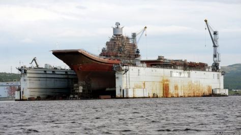 The Admiral Kuznetsov aircraft carrier is seen in the PD-50 dry dock in the village of Roslyakovo in 2011.